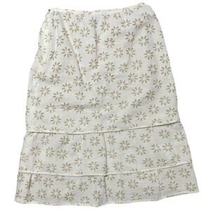 Vintage Cream with Metallic Daisies Seersucker Tiered Skirt XS